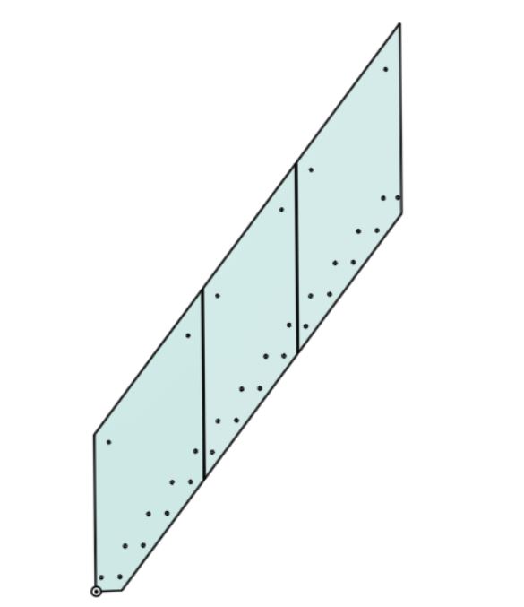 Glass staircase railing panels drilled with oversize mounting holes to allow adjustment Glass staircase railing panels drilled with oversize mounting holes to allow adjustment
